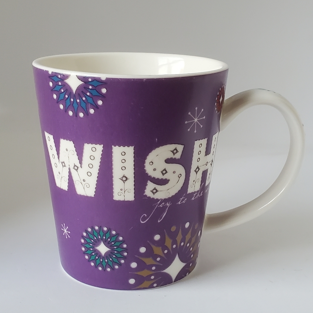 Starbucks Holiday 2006 "Wish" Joy To The World Purple Coffee Mug Cup 14 oz